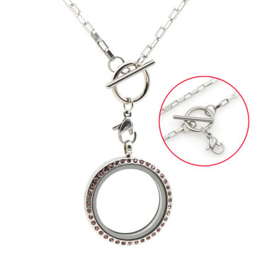 Nouvelle arrivée en acier inoxydable 16 &#39;&#39; argent fermoir à bascule rectangle flottant charmes médaillon pendentif collier bijoux pour hommes et femmes